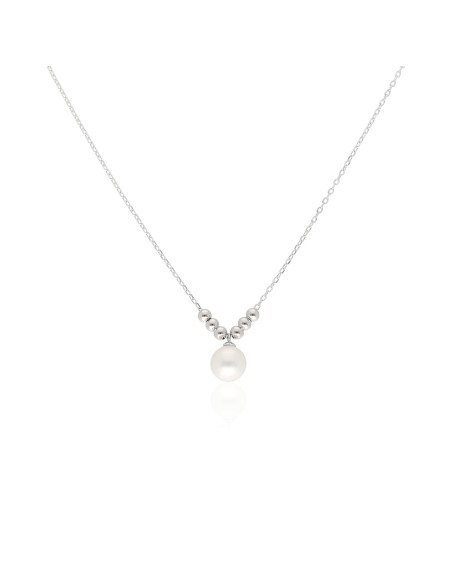 Collar perla de cultivo de rio de 7.70mm  y bolitas d/plata rodinado