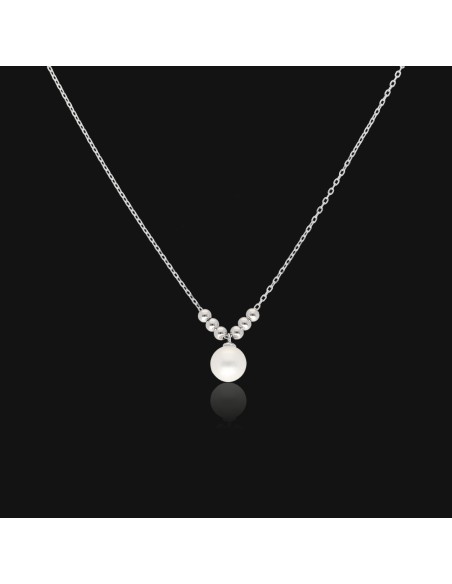 Collar perla de cultivo de rio de 7.70mm  y bolitas d/plata rodinado