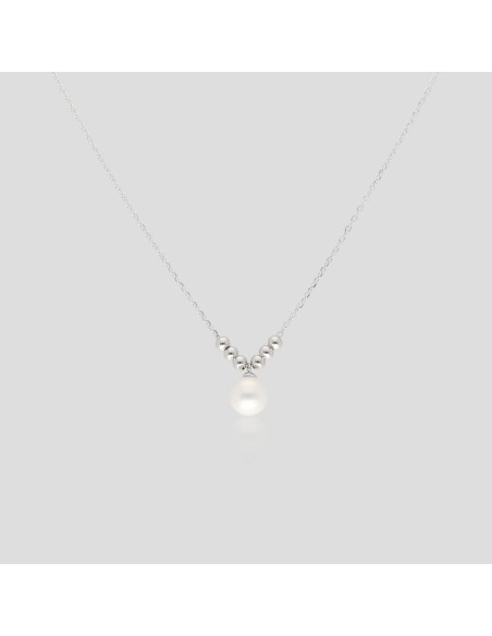 Collar perla de cultivo de rio de 7.70mm  y bolitas d/plata rodinado