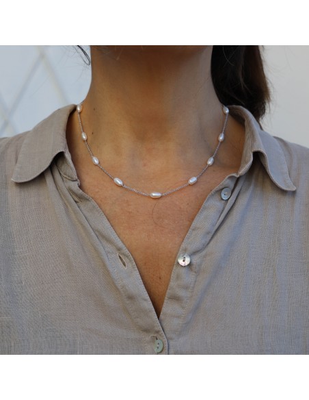 Collar c/11 perlas de rio 5.5mm rodinado