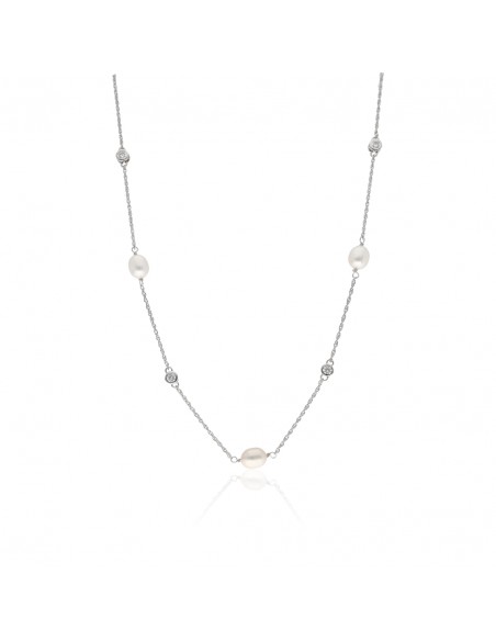 Collar c/5 perlas de cultivo de rio de 7  eng/ing rodinado