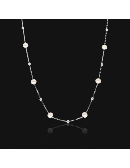 Collar corb. c/perlas de rio 5.5-6 mm y bolitas rodinado