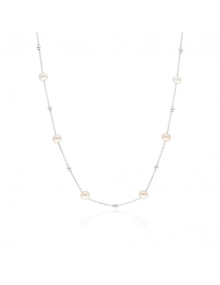 Collar corb. c/perlas de rio 5.5-6 mm y bolitas rodinado