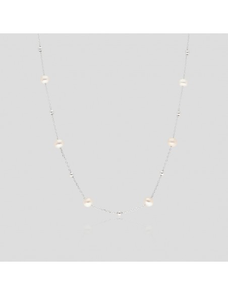Collar corb. c/perlas de rio 5.5-6 mm y bolitas rodinado