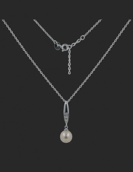Collar dije barrita c/perla de rio de 8 mm