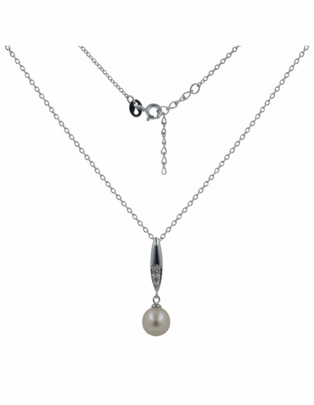 Collar dije barrita c/perla de rio de 8 mm