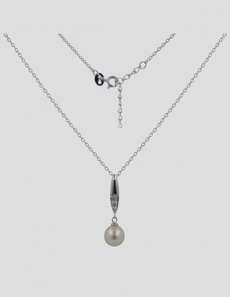Collar dije barrita c/perla de rio de 8 mm