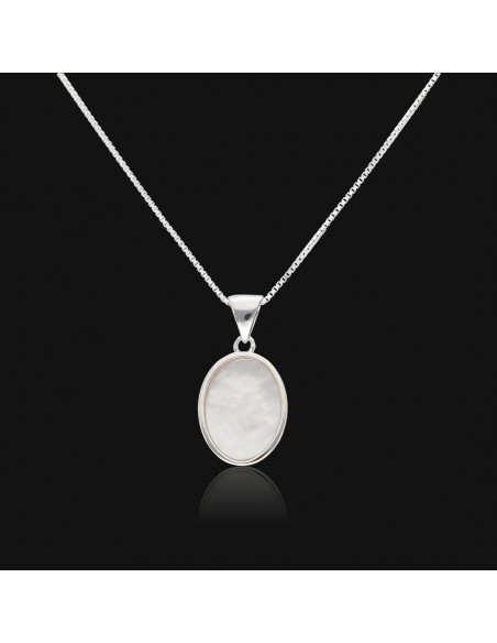 Conj c/dije oval en nacar 18 mm x 12 mm