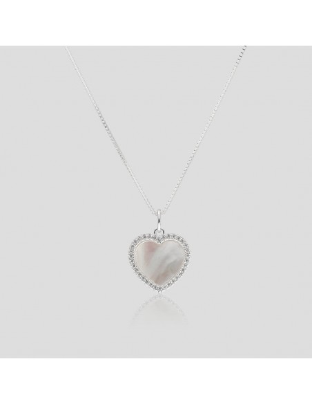 Conj.c/dije corazon en nacar y piedras en borde