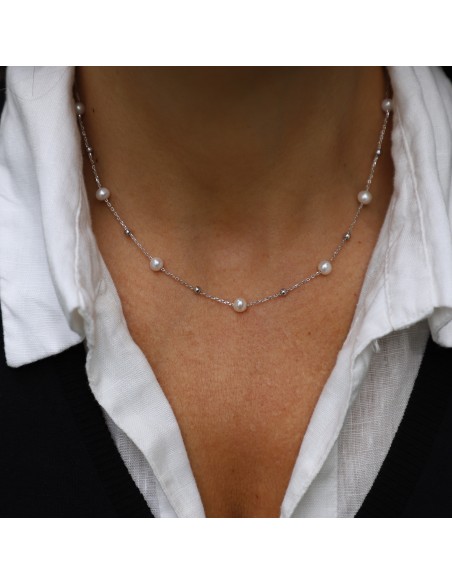 Collar corb. c/perlas de rio 5.5-6 mm y bolitas rodinado