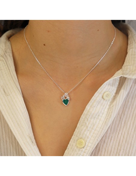 Conj.corazon c/malaquita y dije piedra y corazon 43+5