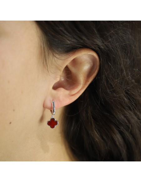 Tor. aro tipo Van Cleef AGATA  roja de 8mm x 8 mm  cuelga