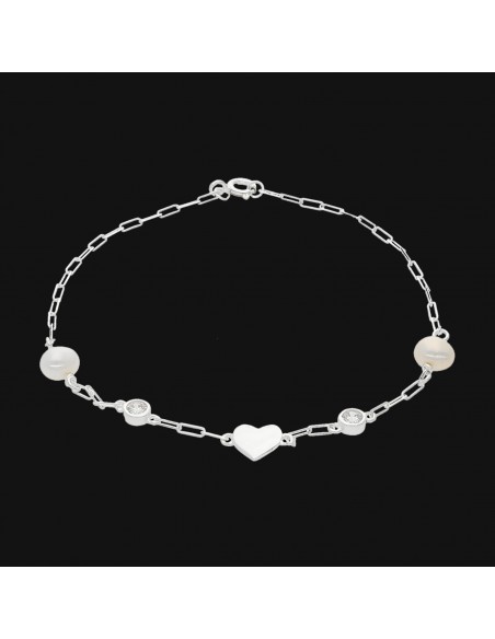 Pul. c/2 perlas de rio y 2 zc. y corazon chato 19.5 cm