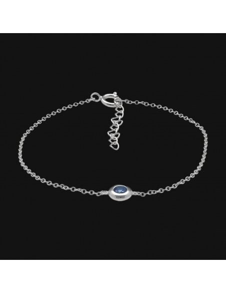Pul. con zc azul oval  de 5mm en engarse ingles. Largo total 16+3