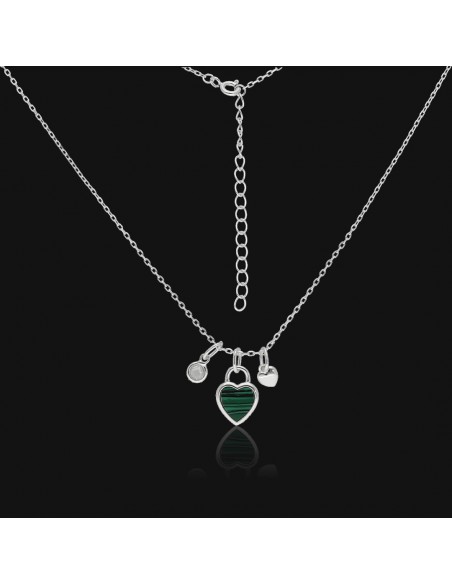 Conj.corazon c/malaquita y dije piedra y corazon 43+5