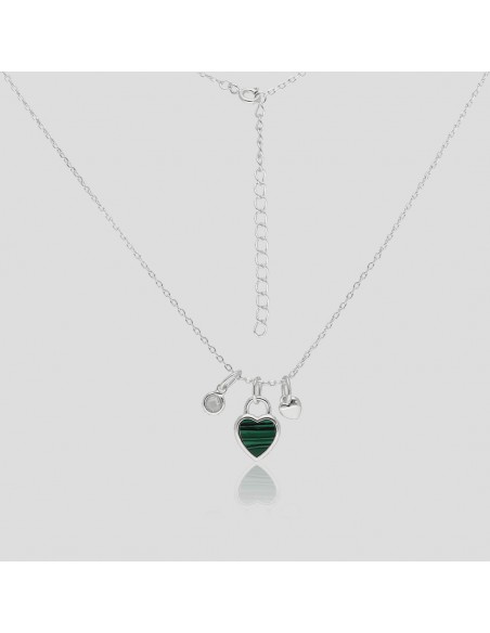Conj.corazon c/malaquita y dije piedra y corazon 43+5