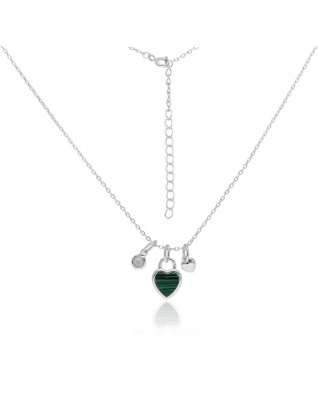 Conj.corazon c/malaquita y dije piedra y corazon 43+5