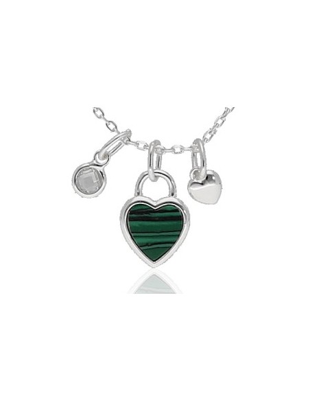Conj.corazon c/malaquita y dije piedra y corazon 43+5