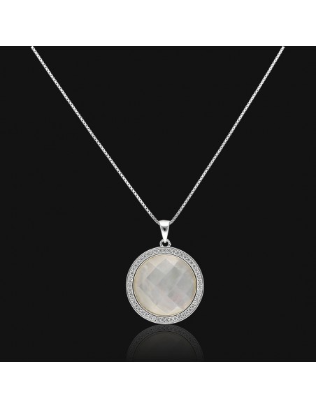Conj .c/medallon de nacar facetado de 21 mm y piedras