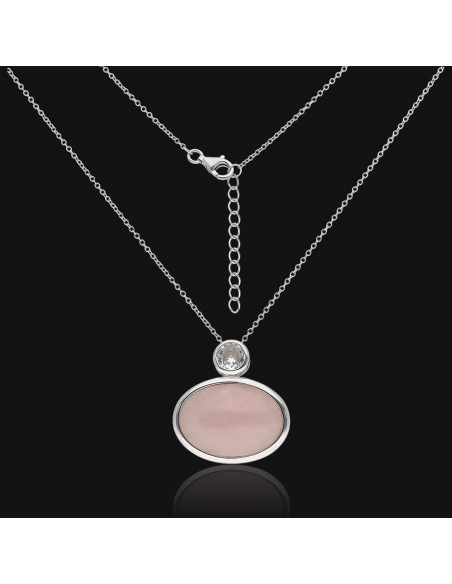 Conj.c/cuarzo rosado oval  24 mm x 12 mm  c/punto de luz largo 42+ 3