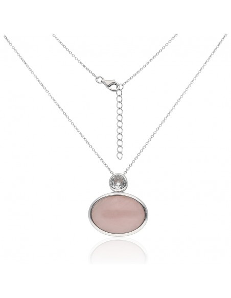Conj.c/cuarzo rosado oval  24 mm x 12 mm  c/punto de luz largo 42+ 3