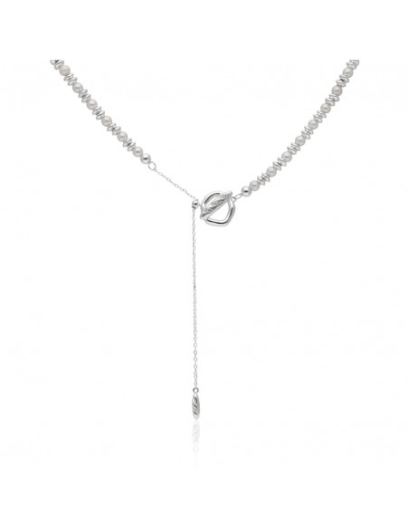 Collar de perlas de rio de 4 mm c/aros en el medio c/cierre irregular adelante (falso ) mosqueton at
