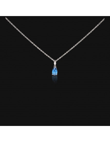 Conj c/piedra gota azul  rodinado 5mm x 8 mm c/zc semilla en argolla de 4 x 2 mm,42+3