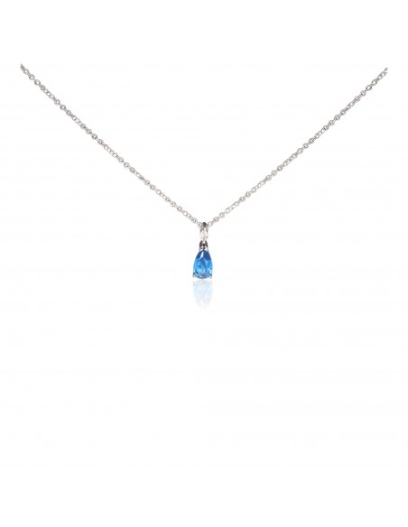 Conj c/piedra gota azul  rodinado 5mm x 8 mm c/zc semilla en argolla de 4 x 2 mm,42+3