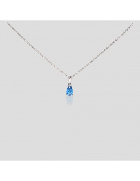Conj c/piedra gota azul  rodinado 5mm x 8 mm c/zc semilla en argolla de 4 x 2 mm,42+3