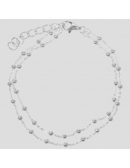 Pul. Doble cadena y bolitas de plata - 17cm