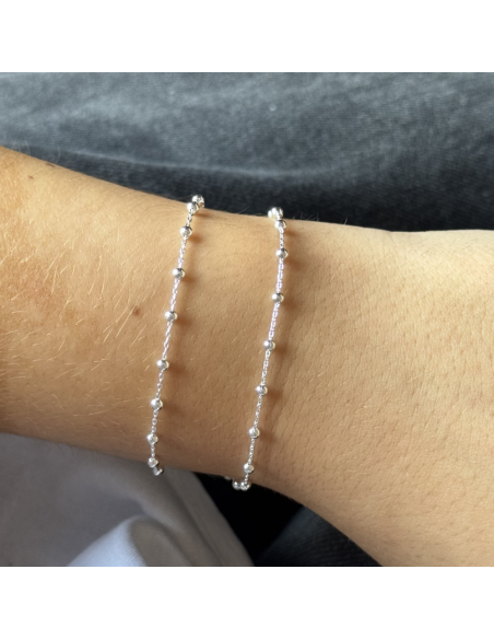 Pul. Doble cadena y bolitas de plata - 17cm
