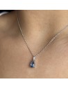 Conj c/piedra gota azul  rodinado 5mm x 8 mm c/zc semilla en argolla de 4 x 2 mm,42+3