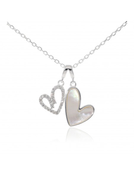 Conj. Con dije con 2 corazones, uno c/ nacar