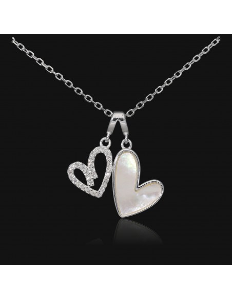 Conj. Con dije con 2 corazones, uno c/ nacar