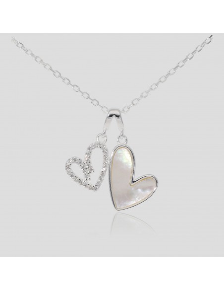 Conj. Con dije con 2 corazones, uno c/ nacar