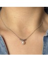 Collar perla de cultivo de rio de 7.70mm  y bolitas d/plata rodinado