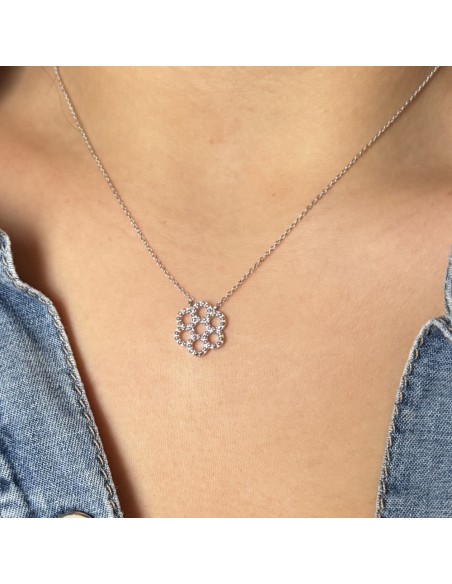 Collar c/dije flor de aros fina rodinado
