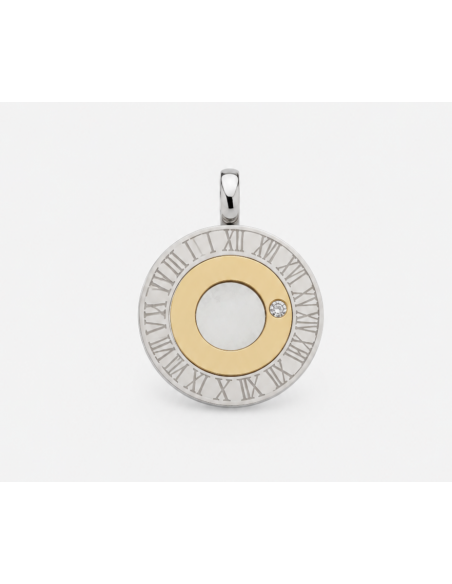 Dije medalla 2 colores y piedra de 26mm
