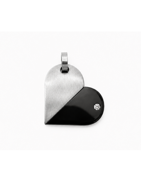 Dije medalla acero 2 colores y piedra con zc 22mm x 27mm