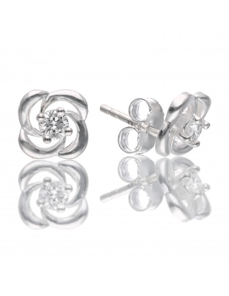 Tor.tipo flor c/diamante en el centro de 0.2ct / 3mm x 2pcs
