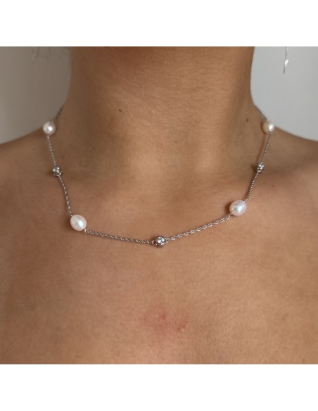Collar c/5 perlas de cultivo de rio de 7  eng/ing rodinado