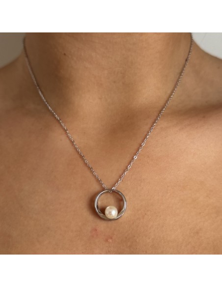 Collar minimalista c/perla cultivada 6-6.5 rodinado