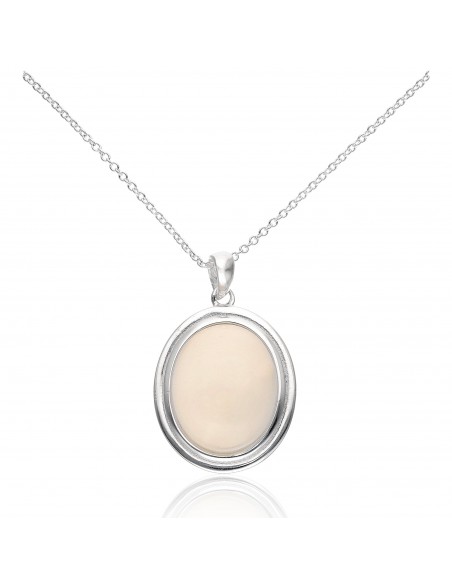 Conj. c/dije oval de piedra lunar 18x21mm