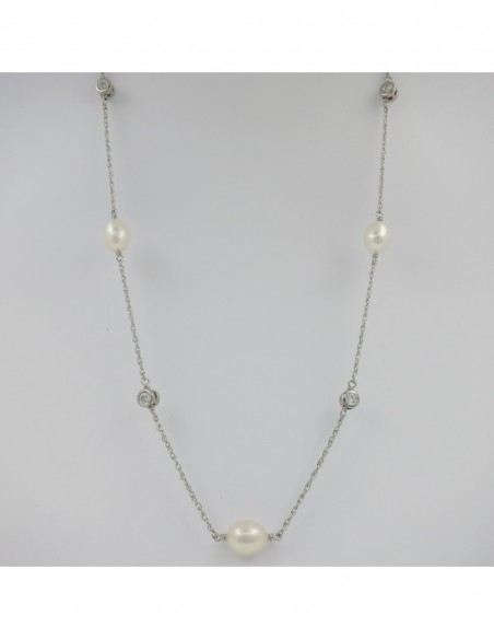 Collar c/5 perlas de cultivo de rio de 7  eng/ing rodinado
