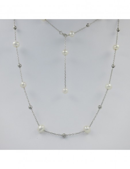 Collar corb. c/perlas de rio 5.5-6 mm y bolitas rodinado