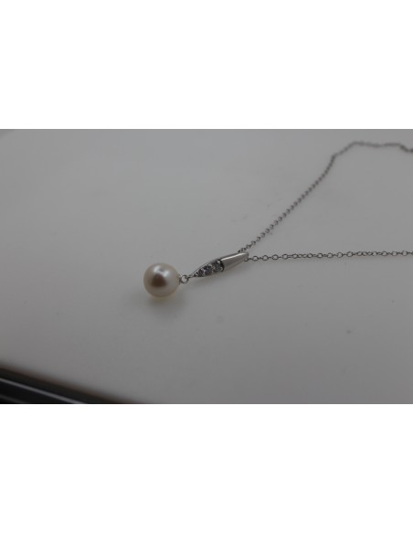 Collar dije barrita c/perla de rio de 8 mm