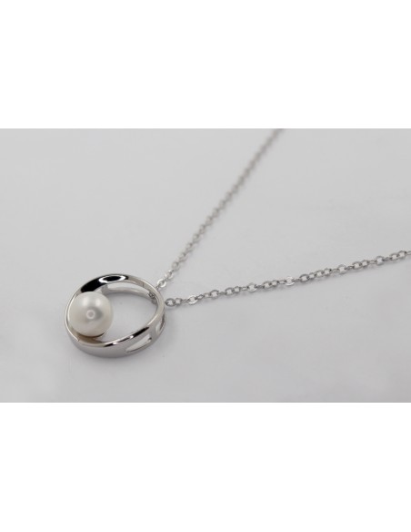 Collar minimalista c/perla cultivada 6-6.5 rodinado