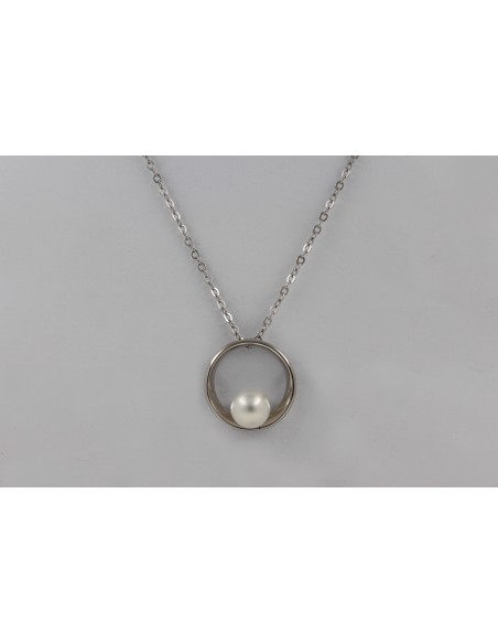 Collar minimalista c/perla cultivada 6-6.5 rodinado